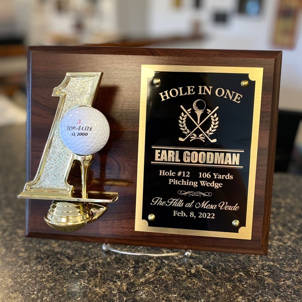 Golf Hole In One Plaque 8x10 | LASER ENGRAVED | Golfer Christmas Gift | Golfball display trophy
