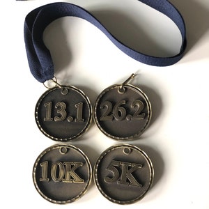 Custom SILVER: Race Medallion With Ribbon and Free Engraving | Half Marathon| Marathon | 10K | 5k | 26.2 | 13.1