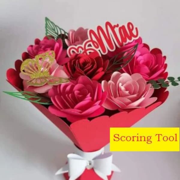 SCORINGtool Bouquet de fleurs en papier svg, dxf, eps, .studio3 et .pdf