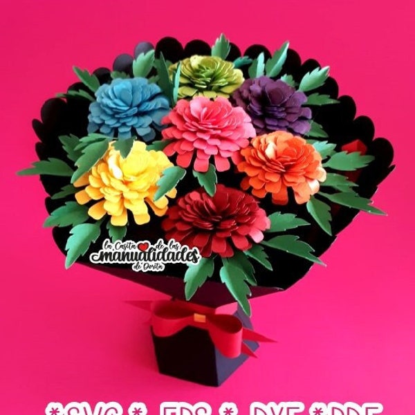 Ramo de flores de papel, regalo de san Valentín  RAMO Y FLORES caléndula,  svg file, cameo, cricut, svg, dxf, eps, .studio3, .pdf