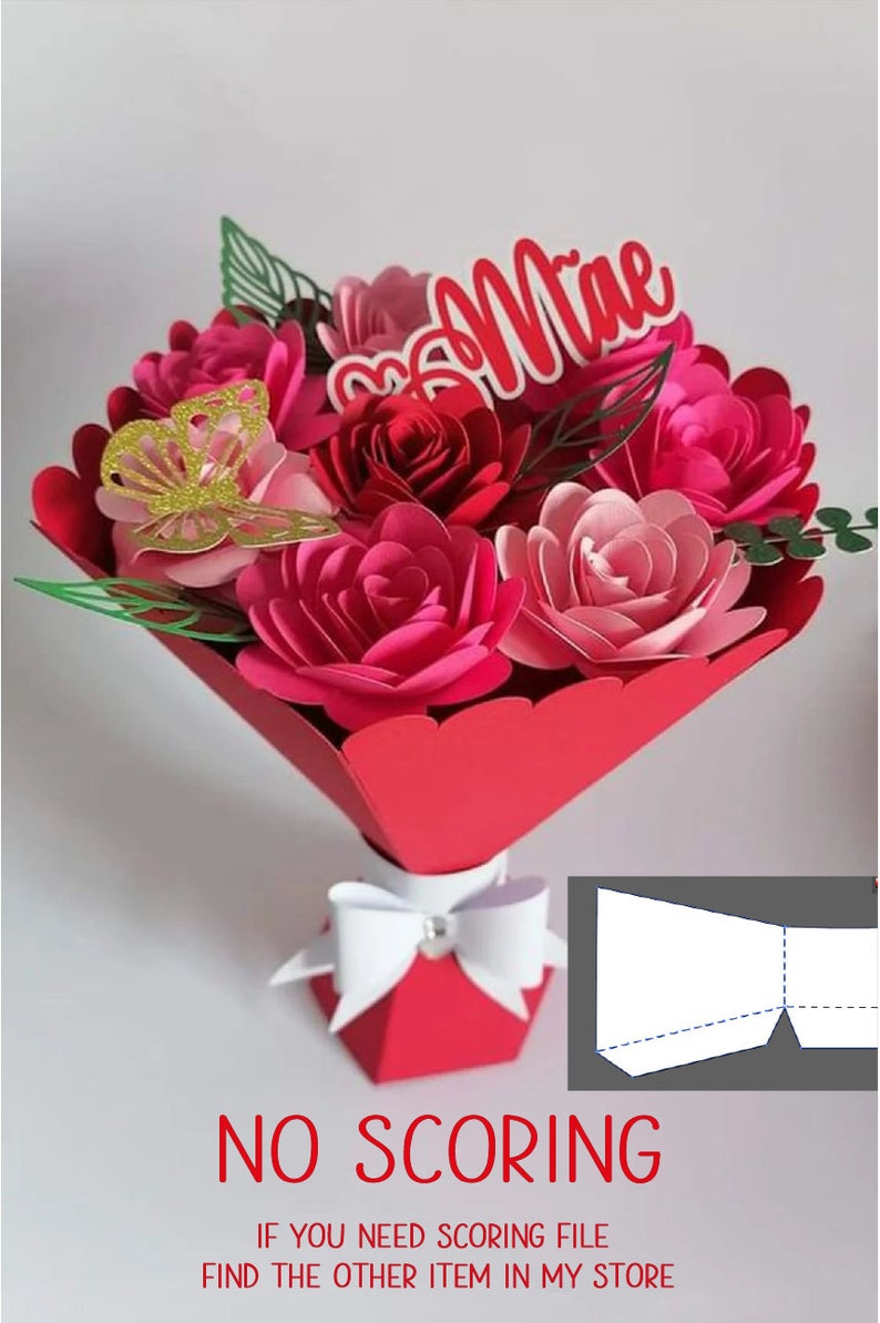 Paper flower bouquet, mothers day gift BOUQUET and ROSES, rose bouquet box 3D template, SVG file, studio, cricut, svg, dxf, eps image 3