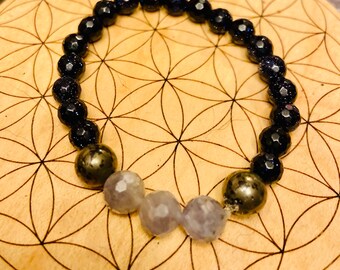 Prosperity 6.5” Stretch Bracelet—Iolite, Blue Goldstone, Pyrite