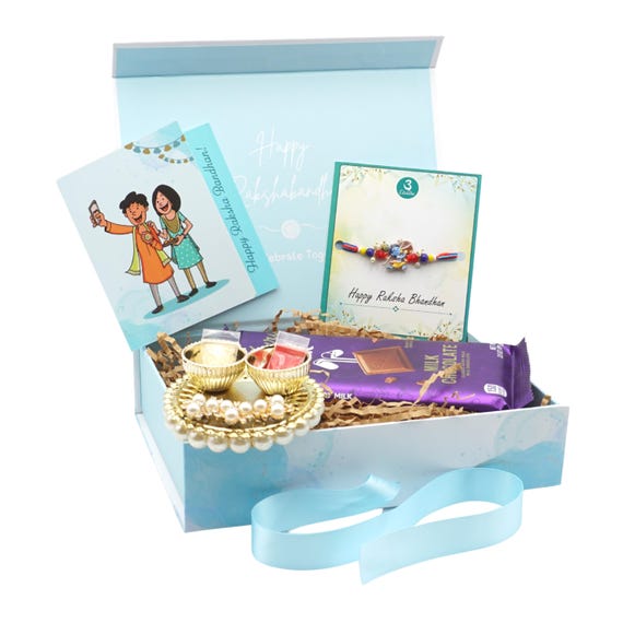 UtseWe Krishna Rakhi Gift Box with Roli-Chawal, Thali, Chocolate, & Card | Divine Rakhi | Kanhaiya Rakhri