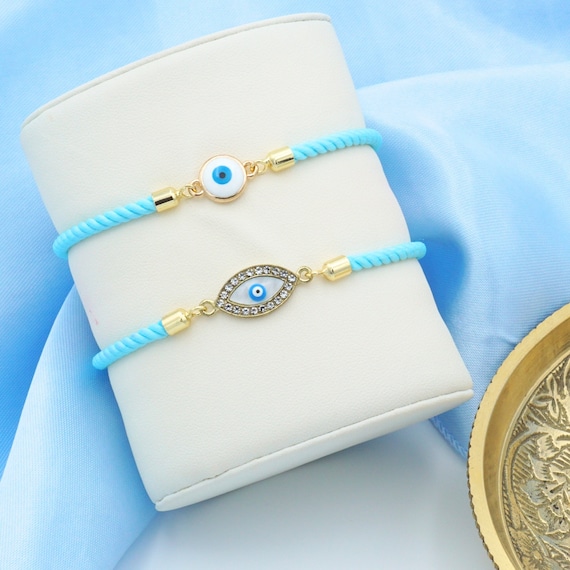 UtseWe Rakhi | Elegant Evil Eye Rakhi with Turquoise Cord | Perfect for Brothers of All Ages |  Includes Roli and Chawal