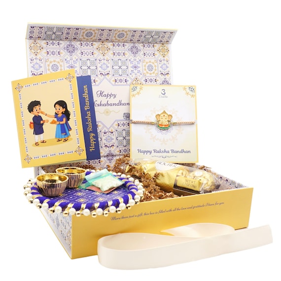 UtseWe Divine Rakhi Gift Hamper with Roli, Chawal, Choco, Thali, & Card | Rakshabandhan Gift Set