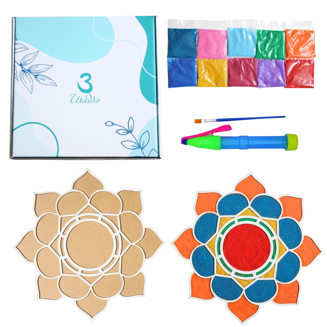 Utsawe Floral Rangoli Set, MDF Rangoli Mat, Reusable Rangoli for Diwali ...