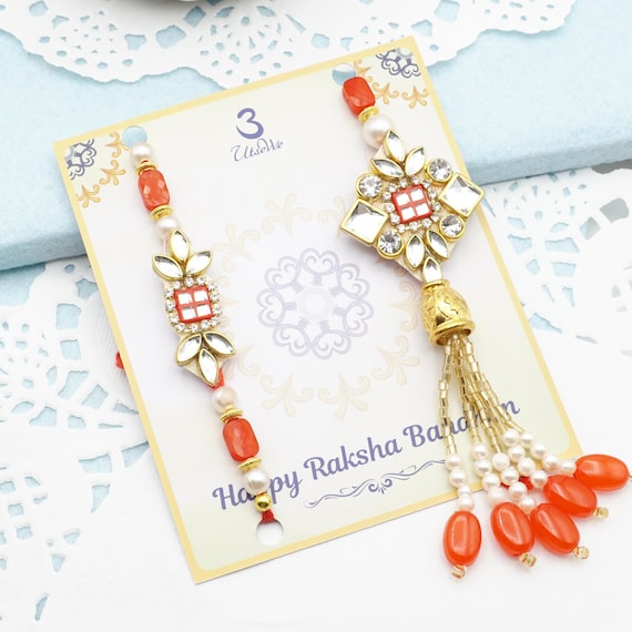 UtseWe Bhaiya Bhabhi Lumba Rakhi | Couple Rakhi Set | Includes Roli Chawal
