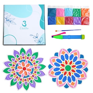 UtsaWe Stylish Rangolis Set, MDF Rangoli Mat, Reusable Rangoli for Diwali, - Includes 2 rangolis (12 in), 10 Colors, Coloring Pen, & a Brush