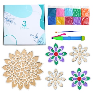 UtsaWe 5-Piece Rangoli Set, MDF Rangoli Mat, Reusable Rangoli for Diwali, - Includes 5 rangoli Stencils, 10 Colors, Coloring Pen, & a Brush