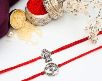 UtsaWe Rakhi | Shiva Silver RAKHI + Roli, Chaval | Rakhi set | Shivling Rakhi | Devotional Rakhi | Oxidized Silver Rakhi | Om Rakhri