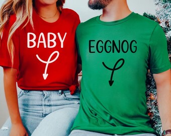 Baby & Eggnog Christmas Pregnancy Announcement Shirts, Expecting Parents Couple Matching Shirts Funny Pregnant Christmas Shirts