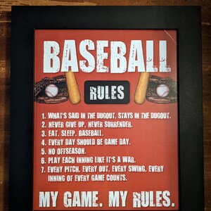 Baseball Rules Framed Fan Cave Plaque