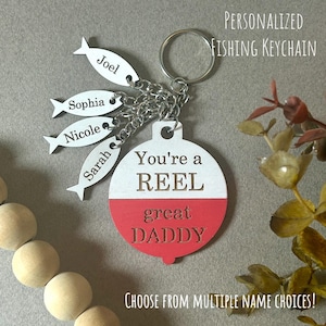Fisherman Gift | Father&#39;s Day Gift | Gift for Him | Keychain Bobber with Fish | Personalized Fathers Day Gift | Reel Great Dad Keychain Gift