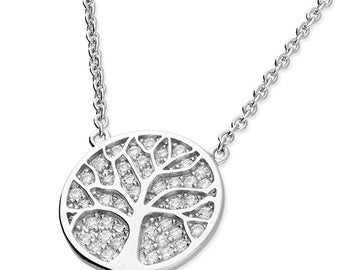 Sterling Silver Necklace of Tree of Life with Cubic Zirconia stones