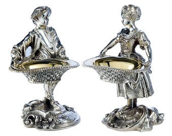 Silver Plated Victorian Antique Style Boy and Girl Table Salts
