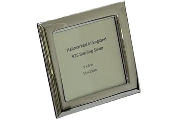 English Silver Hallmarked Square Photograph Frame - 5" x 5"  (13cm x 13cm) - Wood Back
