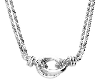 Soild Silver entwined knotted on a double popcorn necklace chain (41-46cm)