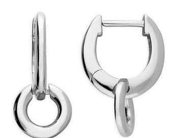 Solid Silver Loop with Circle Charm Earrings