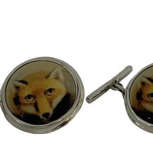 Silver and Enamel Foxhead Cufflinks