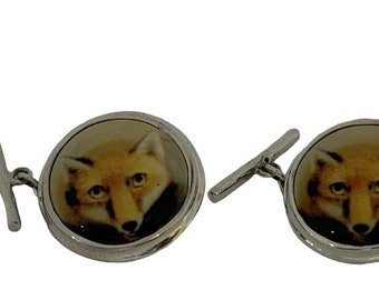 Silver and Enamel Foxhead Cufflinks