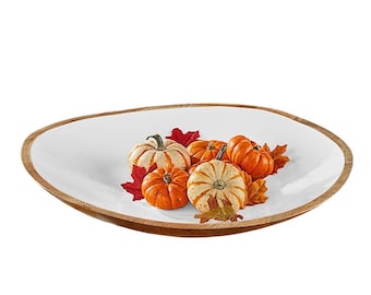 Oversized mango wood with white enamel inlay bowl