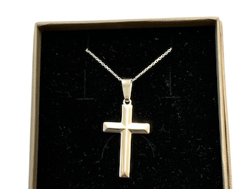 Sterling silver Cross large polished apexed with Chain