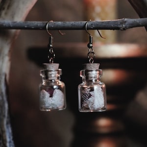 Royal Python Snake Skin Vial Earrings: Folk Magic Pagan Jewelry
