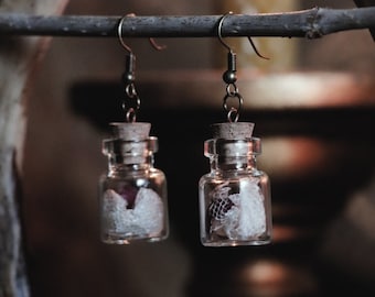 Pendientes de frasco de piel de serpiente pitón real: joyería pagana de magia popular