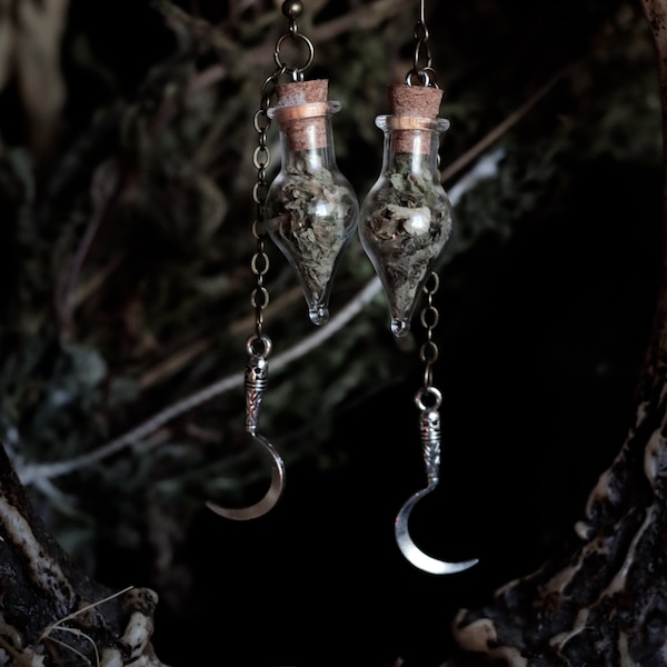 Herbalist's Scythe Witchcraft Pagan Earrings Mugwort Herb Vial, Gothic Jewelry, Wiccan Jewelry, Pagan Earrings, Goth Earrings