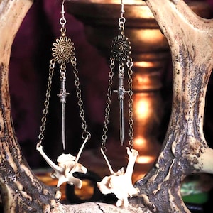 Sun and Sword Real Bone Earring Rabbit Vertebrae Goth Earring