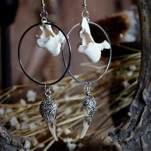 Vertebrae and Crow Skull Earrings