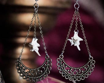 Rattlesnake Vertebrae Bone with Bronze Charm Romantic Gothic Dark Academia Earrings