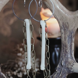 Large Dangling Bone Earrings with Brass Chain