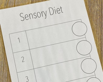 Cuadro de dieta sensorial, hoja de seguimiento de actividades sensoriales, registro de uso diario de la dieta sensorial, herramienta de autorregulación, hoja de actividades sensoriales imprimible