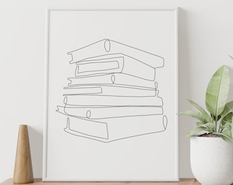 Stack of Books Single Line Drawing | PRINTABLE Digital Download | Modern One Line Art | Bookish Literary Poster | Minimalist Reading Decor
