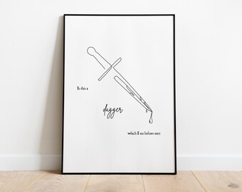 Macbeth Dagger Soliloquy Single-Line Drawing | PRINTABLE William Shakespeare Art | Timeless Drama Digital Print | Dark Academia Book Lover