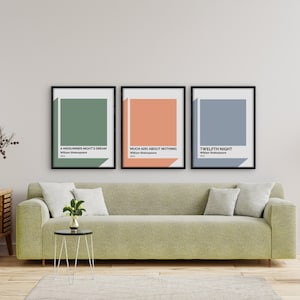 Zwölfte Nacht, viel Lärm um nichts, Sommernachtstraum 3er Set | Shakespeare Farbe Chip Art | DRUCKBARE Digital Download