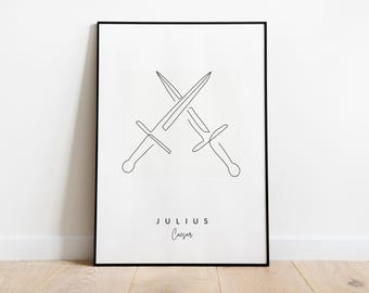 Julius Caesar Dagger Single-Line Drawing | PRINTABLE William Shakespeare Print | Minimalist Digital Art | English Book Poster | Silhouette