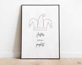 Jester Hat Single Line Drawing | PRINTABLE Shakespeare Simple Print | King Lear Quote | Jesters do oft prove prophets | Joker Digital Art