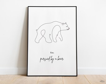 Exit Pursued by a Bear Line Drawing | PRINTABLE Shakespeare Drama Poster | The Winter's Tale Digital Download | Classic Books and Plays