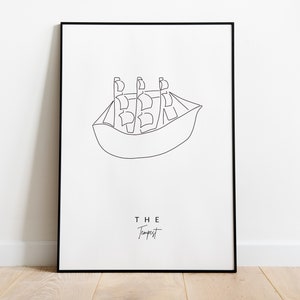 May include: A black and white line drawing of a ship with sails, framed in a black frame. The text "THE Tempest" is printed below the ship.