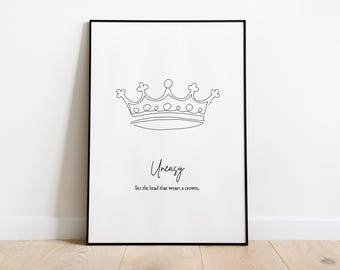 Uneasy Lies the Head that Wears a Crown Line Drawing | PRINTABLE Henry the Fourth Art | Shakespeare Digital Print | Minimalist Bookshelf