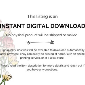 Puede incluir: Gr&aacute;fico de texto con borde floral, que dice "Esta lista es una DESCARGA DIGITAL INSTANT&Aacute;NEA. No se enviar&aacute; ning&uacute;n producto f&iacute;sico por correo."