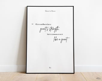 Shakespeare Minimalist Art | PRINTABLE Measure for Measure Quote Print | "A giant's strength" | Thoughtful Bookish Poster | English Teacher