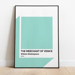 The Merchant of Venice Paint Chip Art | PRINTABLE Shakespeare Color Palette Print | Light Turquoise Minimalist Play Decor | Instant Download