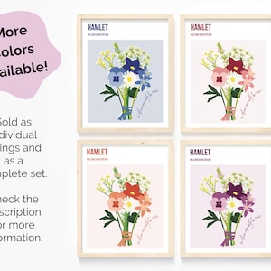 Póster del ramo de flores de Ofelia / Azul / Obra de arte dibujada a mano de Hamlet / Descarga digital IMPRIMIBLE de Shakespeare / Sé fiel a ti mismo imagen 5