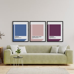 Macbeth, Romeo and Juliet, Hamlet Set of Three Prints | Shakespeare Paint Chip Art | PRINTABLE Instant Download | Classroom Gallery Decor