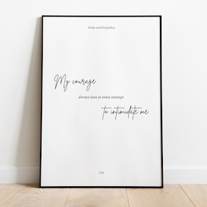 Jane Austen Book Page Art | PRINTABLE Pride and Prejudice Instant Download | My courage always rises | Minimalist Author Quote Wall Print
