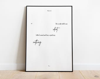 Macbeth Quote Art | Tale told by an idiot | PRINTABLE Shakespeare Digital Print | Funny Drama Poster | Minimalist Bookshelf Typewriter Text