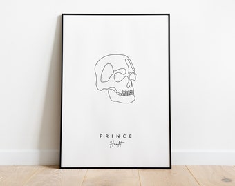 Dibujo lineal de calavera de Hamlet / Shakespeare Arte minimalista IMPRIMIBLE / Ay, pobre Yorick Descarga digital / Póster de libro en inglés / Clase de teatro